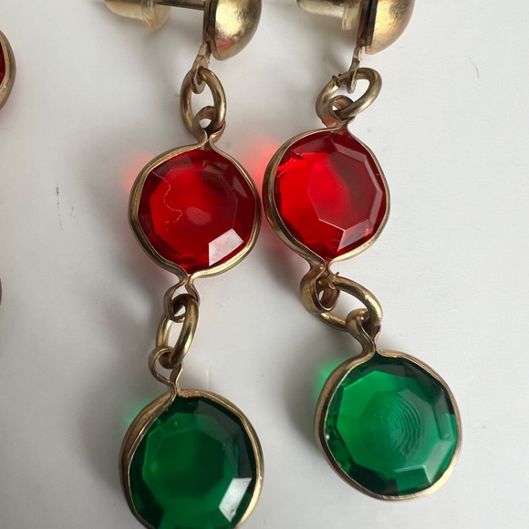 Vintage Long Caged Multicolour Crystals Necklace Bracelet Dangling Earrings 90's - Picture 4 of 13